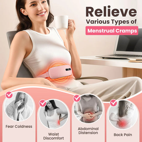 Electric Vibration Abdominal Massager 5 Levels Heating Pad For Menstrual Period Cramps Relief Waist Belly Warm Palace Belt