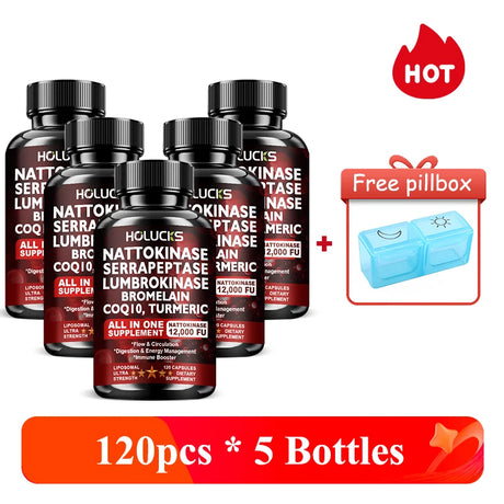 High Potency Enzyme Complex, with Lumbrokinase & CoQ10, Boost Vitality, Cellular Energy & Immune Health, Middle Aged Daily