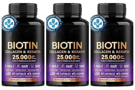 Biotin Capsules Contain Collagen and Vitamin B2, B3, B6 & B7 for Women Men Hair Care Supplements Skin & Nails Support 60 Pieces