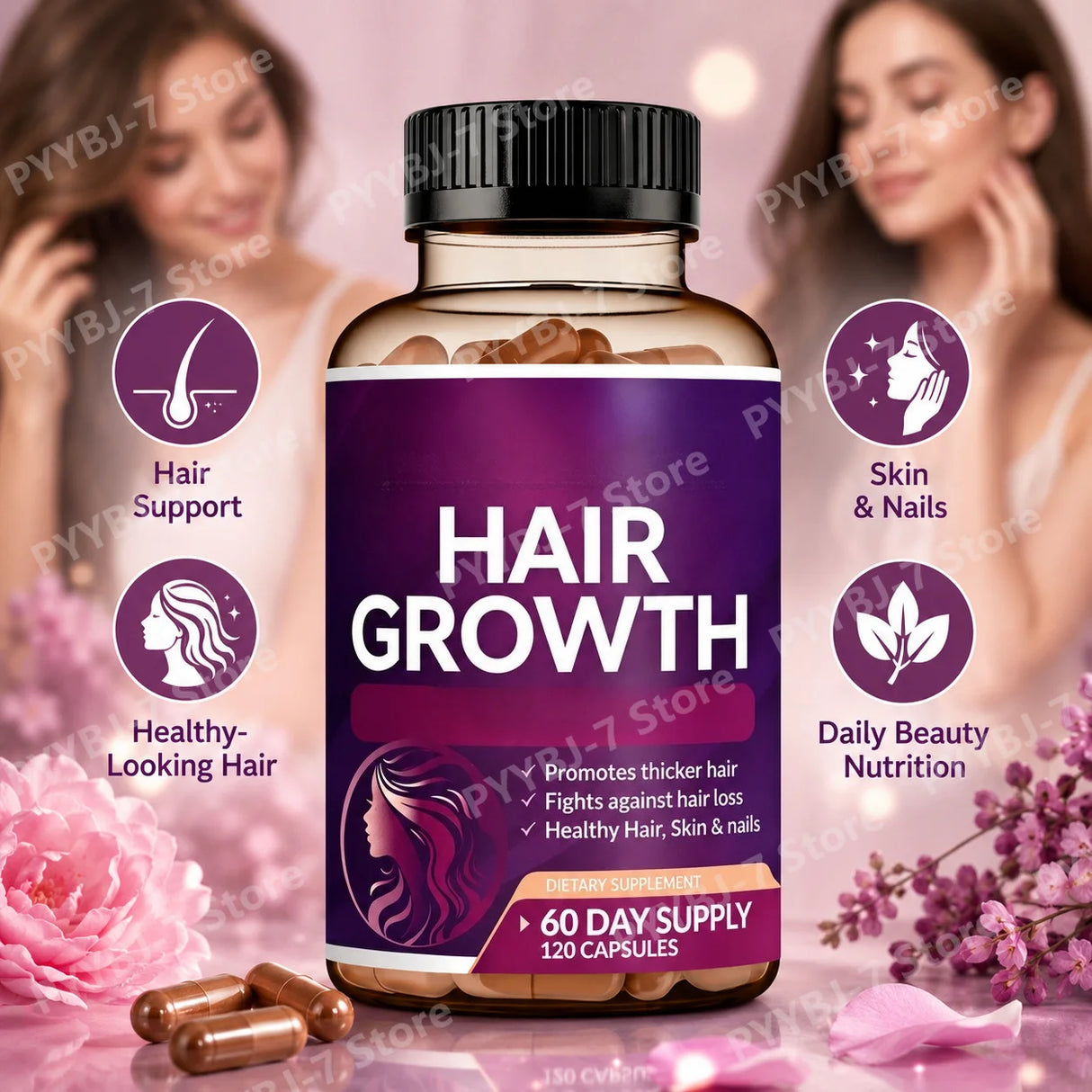 Biotin Collagen Hair Growth Supplement with Vitamins A C D3 E B12 Zinc Supports hair wellness appearance for Women