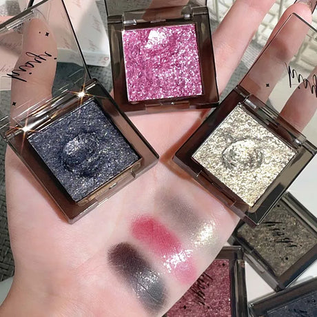 Purple Glitter Eyeshadow Makeup Pearlescent Shimmer Black Eyeshadow Plate Waterproof Long Lasting Monochrome Eyeshadow Cosmetics