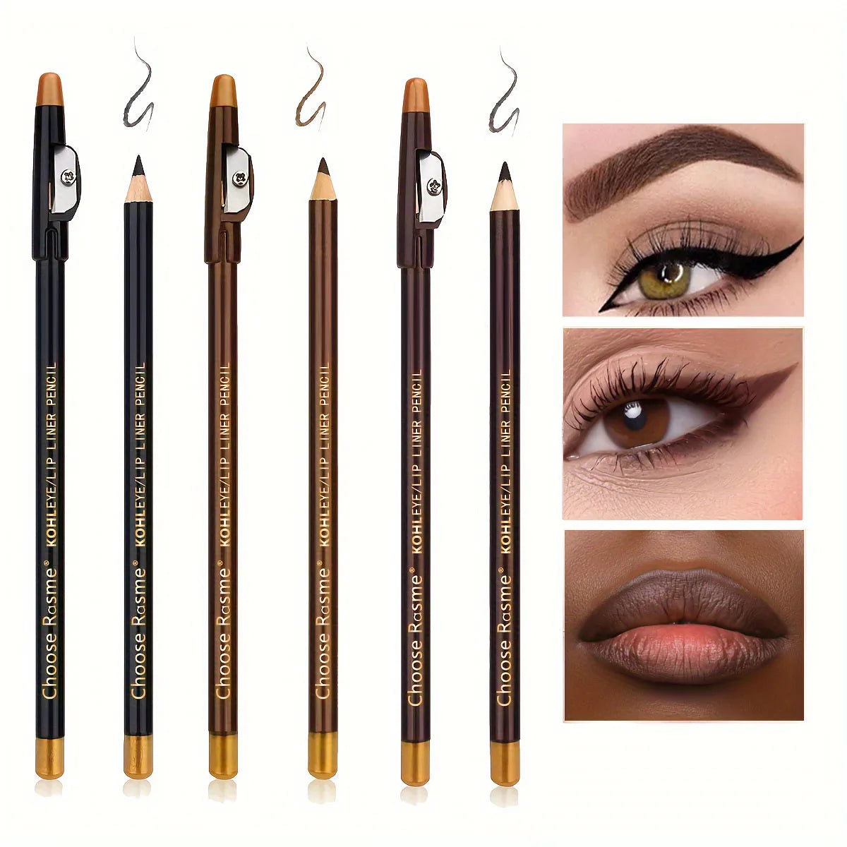3pcs Eyebrow Pencil Eyeliner lip pencil Natural makeup Long-lasting Black dark coffee light coffee with pencil sharpener