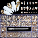 21 grid nail art diamond flat bottom glass diamond multi-style special-shaped diamond shiny nail rhinestone DIY nail art jewelry
