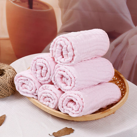 6PCS Muslin Baby Towel Set,Solid Color Multipurpose Face Towels Washcloths,Burp Cloth Feeding Bibs Cozy Soft Cloth Wipes