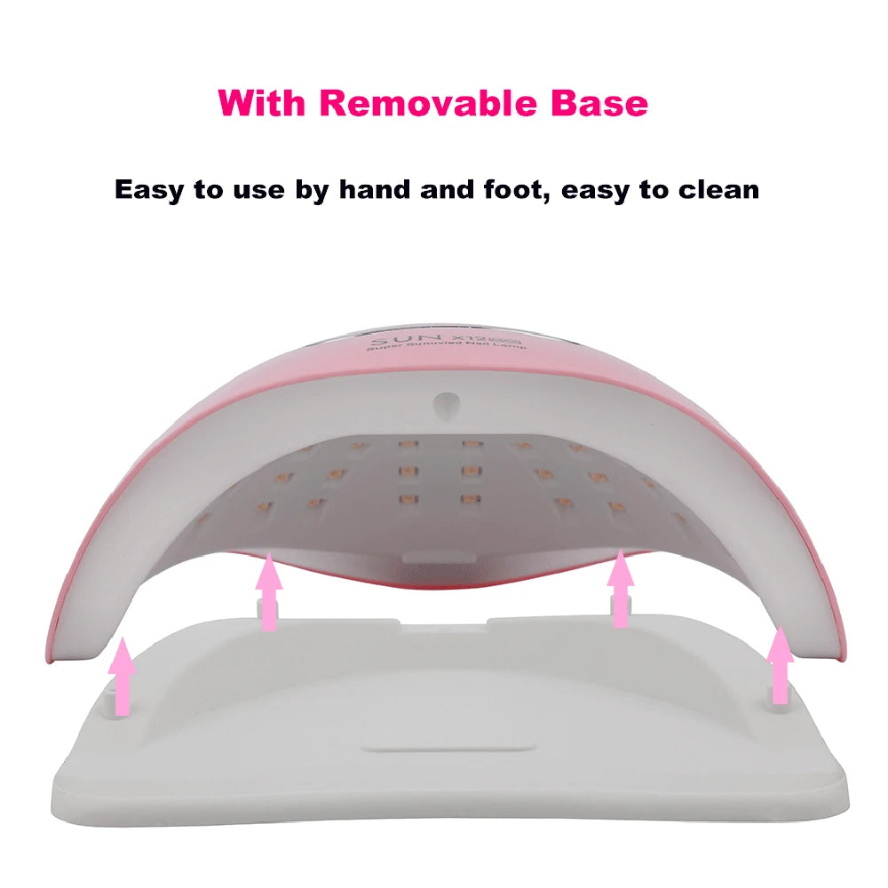 SUNX12 Max Nail Lamp Pink Nail Dryer For Manicure 66 Leds UV Light Quick Cure Autosense Nail Lamps With Base