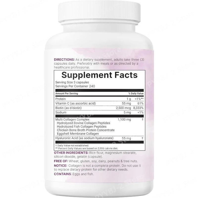 Multi Collagen Pills 240 Capsules | Type I II III V X | Hydrolyzed Protein Peptides with Biotin Hyaluronic Acid & Vitamin C