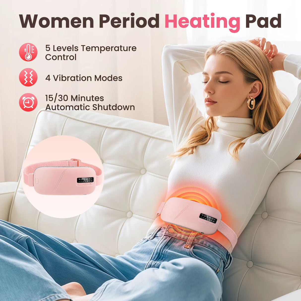 Electric Vibration Abdominal Massager 5 Levels Heating Pad For Menstrual Period Cramps Relief Waist Belly Warm Palace Belt