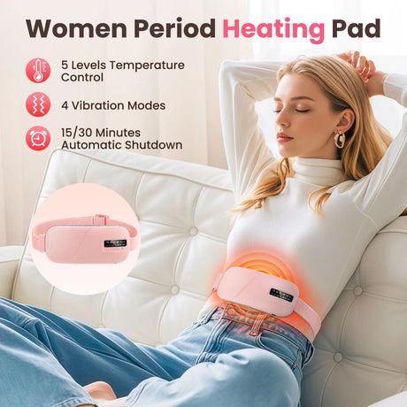 Electric Vibration Abdominal Massager 5 Levels Heating Pad For Menstrual Period Cramps Relief Waist Belly Warm Palace Belt