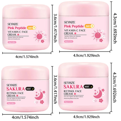 SEYHZE Sakura Day And Night Cream Rich in Retinol + Vitamin C/E Hyaluronic Acid Firming Skin 48H Hydration Brightening Uniform L