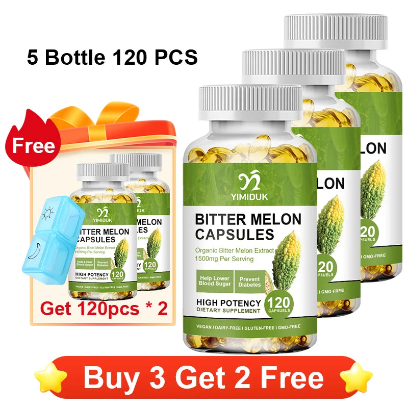 Pure Bitter Melon Capsules, with Ginseng & Chromium, Support Pancreatic Health, Glycemic Stability, Daily Energy & Vitality