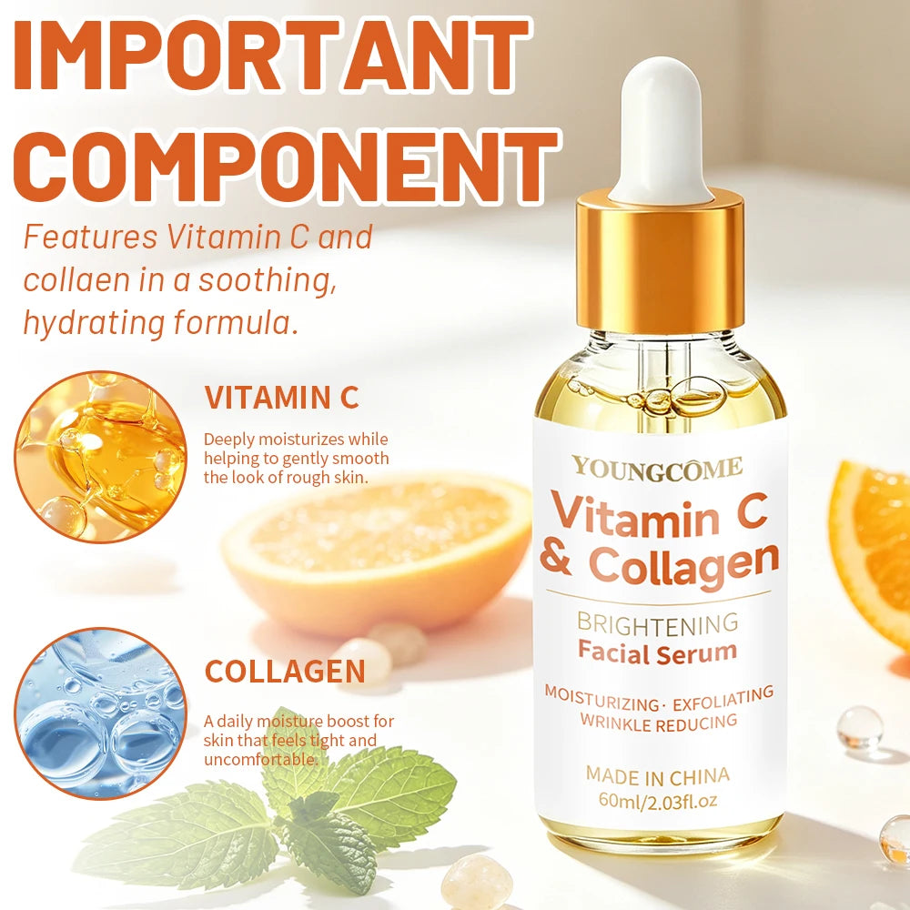 Facial Serum, YOUNGCOME Vitamin C & Collagen Hydrating Facial Serum, Lightweight Daily Moisturizing Serum with Nourishing Formul