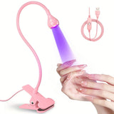 UV Glue Curing Lamp – 4-Level Dimming Clip Light With Purple/Ultraviolet Light | Portable Nail & Craft Adhesive Dryer In Silvery Pink & Black | Professional-Grade For DIY, Nail Art & Repairs