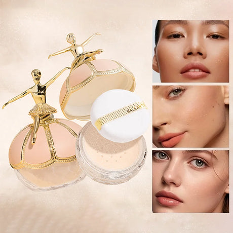 MackAndy Air-Feel Long-lasting Ballet Setting Powder, Oil-control, Waterproof, Invisible Pore Loose Powder Valentine's Day Gift