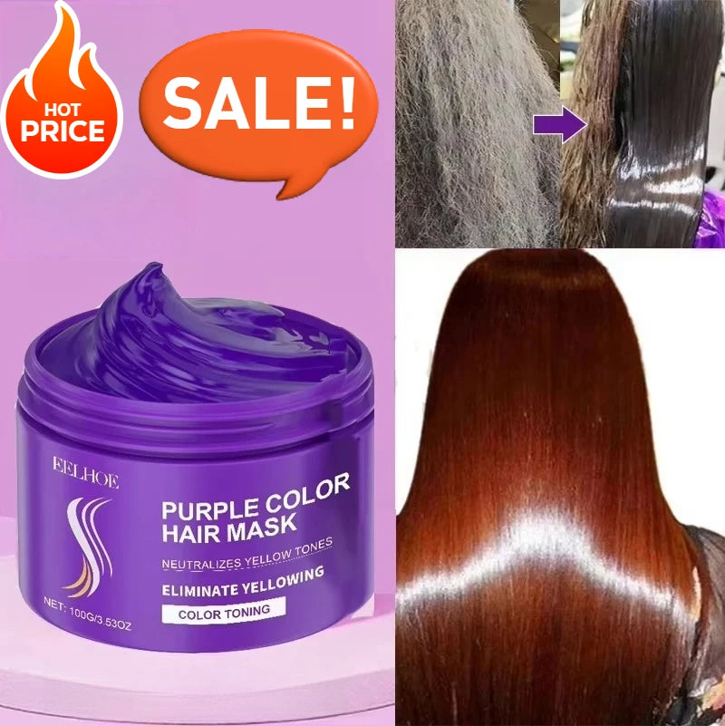 Purple Keratin Hair Mask  Fast Repair Damaged Frizzy Hair Soft Smooth Shiny Nutrition Deep Moisturize Nourishing Hair Care 100g