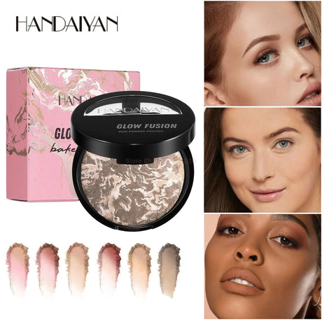 Luminous Finish Setting Powder Lasting Oil-control Shimmer Marble Baked Powder Brightening Face Powder Compact Foundation Makeup