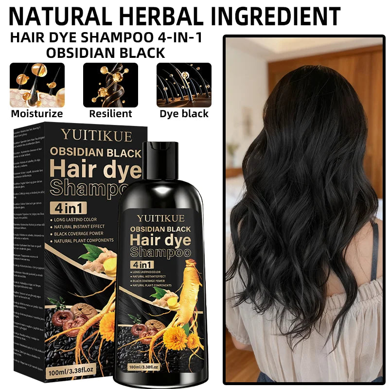 YUITIKUE Plant Extract Black Hair Dye Shampoo, Quick Gray Cover Up Even Color No Stain Gentle Hair Care Shampoo Dye