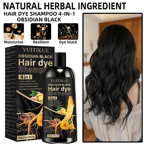 YUITIKUE Plant Extract Black Hair Dye Shampoo, Quick Gray Cover Up Even Color No Stain Gentle Hair Care Shampoo Dye