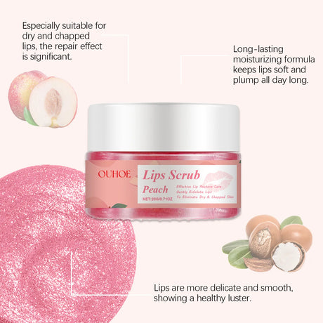 Peach Brightening Lip Scrub Exfoliating Pink Plumper Moisturize