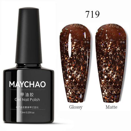 MAYCHAO Glitter Gel Nail Polish 7.3ml Semi-permanent Sequins Shiny Gel Base Top Coat Soak Off UV LED Varnish Nail Art Decoration
