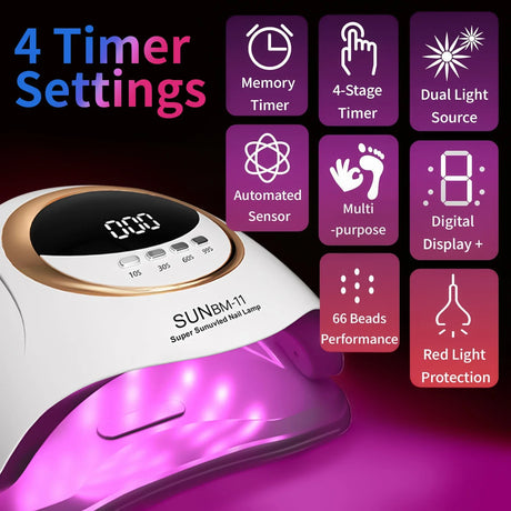 Professional 66LEDs UV Gel LED Dryer Light Nail Lamp for Nails Manicure Gel Polish Nail Art Accessories Curing Gel Toe Nails