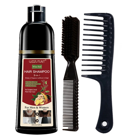 200ml 3 In 1 Natural Herbal Hair Dye Shampoo Black Dark Brown Cover Gray Deep Nourishing Fast Hair Coloring Cream for Women Men