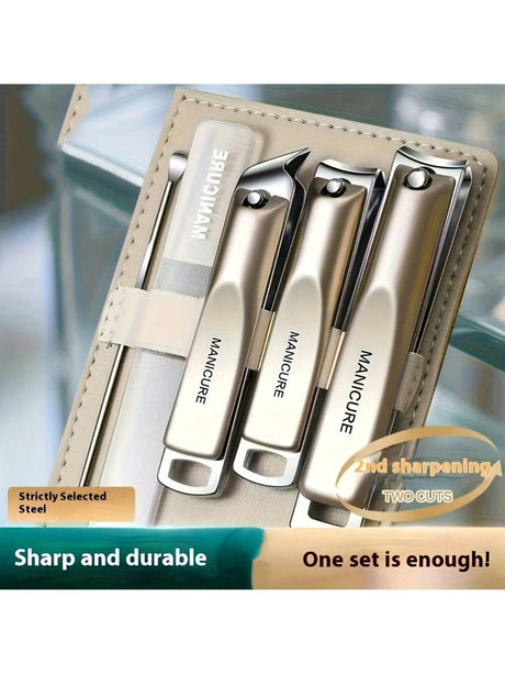 Precision Nail Clippers 5-Piece Set, Double-Edged Sharp And Durable, Complete Set With Ear Pick, Carefully Selected Steel Precision Grinding, Stainless Steel Nail Clipper Set Anti-Splash Rotating Package Five-Piece Pliers Ful