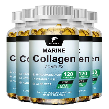 Premium Hydrolyzed Marine Collagen Supplement, with Hyaluronic Acid, Vitamin C & E, Promotes Glowing Skin, Hair & Nails Health