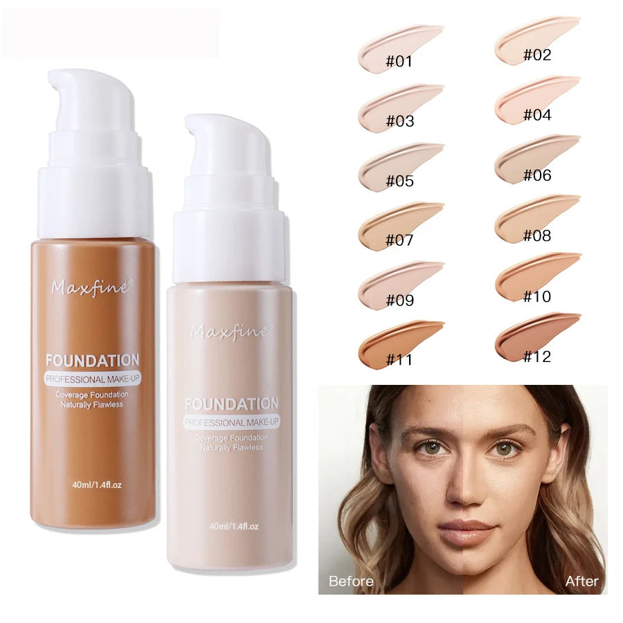 1PCS 12 Color Liquid Foundation Powder Is Light And Delicate Moisturizing High Coverage Easy To Apply And Long Lasting