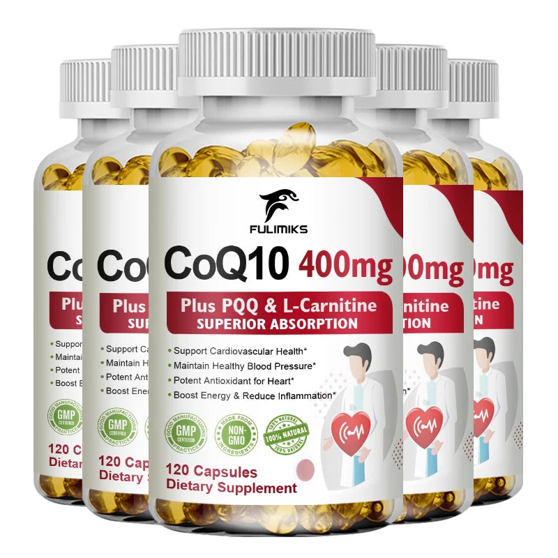 CoQ10 Ubiquinone 400mg Supplement, with L-Carnitine & PQQ, Supports Heart Health, Energy Metabolism, Antioxidant & Vitality