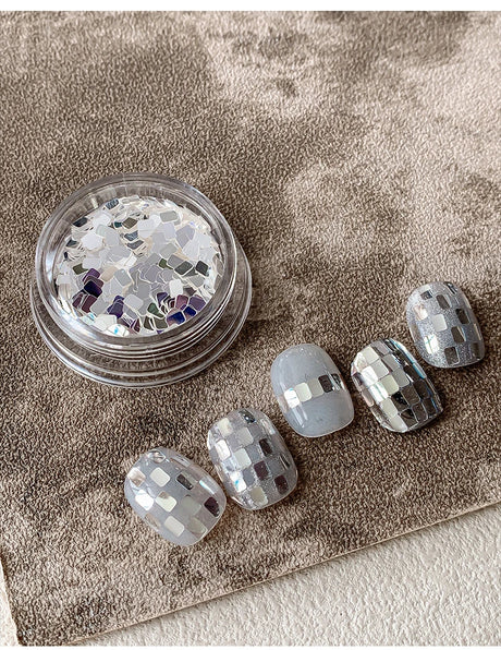 Square silver glitter nail accessories boxed, simple and sparkling, light luxury style, wholesale of wearable nail decorations