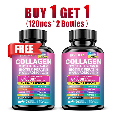 Buy 1 Get 1 Free! Pure Collagen Supplement, for Skin Firmness, Joint Health & Hair Growth, Promotes Youthful Glow, Non-GMO