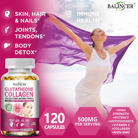 Glutathione Supplements - Collagen Booster Antioxidant Support Liver Detoxification Skin Whitening and Brightening