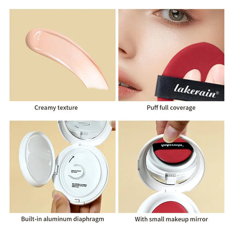 Dewy Glow Cream Cushion Foundation Hydrating 24H Long Lasting Moisturizer Natural Light Coverage Radiant Skin Finish Daily Portable Face Makeup Cosmetic