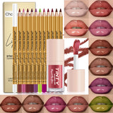 12Pcs Matte Lip Liner Pencil Set With Liquid Lip Gloss Waterproof Long Lasting Non-transfer Nude Brown Lip Makeup Kit Plump Lip Contour Cosmetic For Women