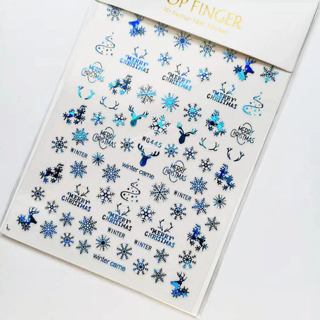 Sliver Bronzing 3D Christmas Nail Art Decoration Sticker Sparkly White Colorful Glitter Geometry Snowflake Winter Slider Foil