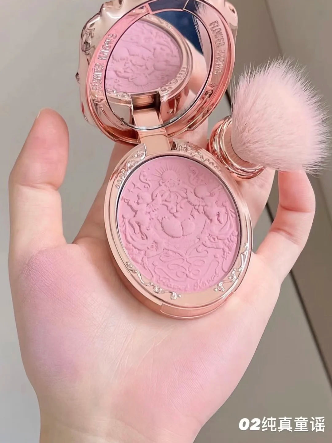 Flower Knows Strawberry Rococo Blush 02 Embossed Blush Face Makeup Matte Shimmer Waterproof Natural Nude Brightening Cheek