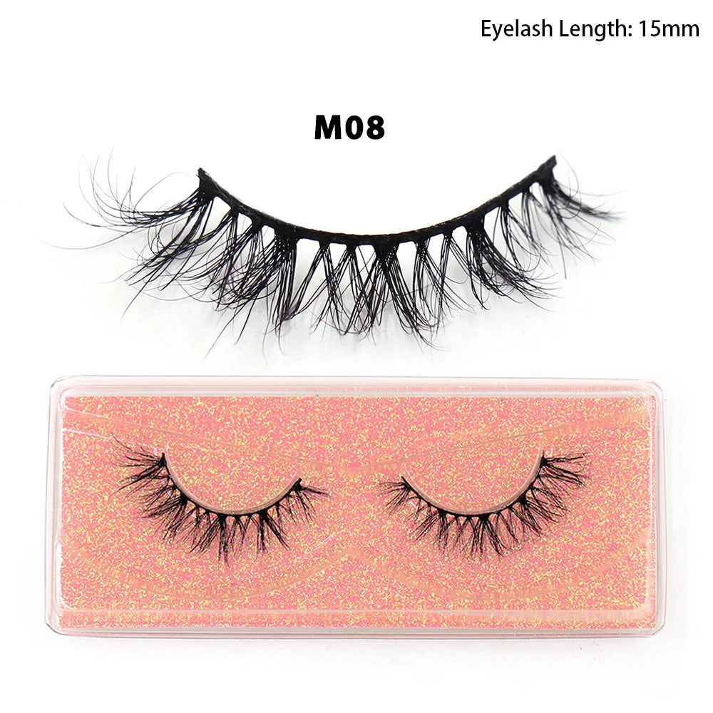 LEHUAMAO 12mm-15mm Short Natural 3D Mink Lashes Fluffy Wispy False Eyelashes 100% Cruelty Free Eyelash Extensio Face Makeup