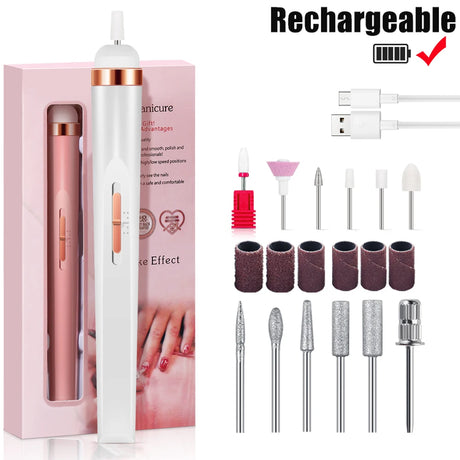 YIKOOLIN Portable Nail File Care Electric Nail Drill with 4 Speeds Cuticle Trimmer Battery Operated Manicure and Pedicure Tools