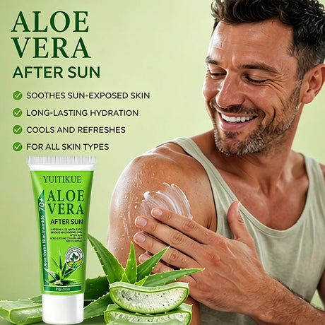 YUITIKUE 70+ Aloe Vera Niacinamide After Sun Gel Cooling Soothing Long Lasting Moisturizer For Face Body Sun Exposed Skin 60g