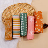 HappyFlute New Print 5Pcs/set 60*60CM Soft Muslin Swaddle Feeding Burp Cloth Newborn Pure Cotton Baby Face&Hand Wash Wipe