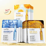 10-Piece Set Sadoer 24K Gold Vitamin C Hyaluronic Acid Mask Moisturizing Firming Hydrating Facial Care Mask Skincare Products