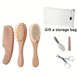 4/6pcs baby Care Set - Newborn Scalp Cleaning Soft Brush, Beechwood Bath Massage Comb, Air Cushion Comb, Nail Clipper, Cutter