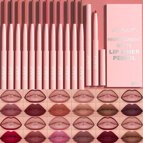 6Pcs Velvet Matte Lip Liner Pencil Set High Pigment Smooth Silky Texture Easy to Color & Define Lip Contours Daily Lip Makeup