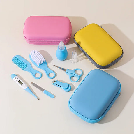8PCS Baby Care Cleaning Set Nail Clippers Comb Head Massage Nasal Aspirator Thermometer Soft Bristle Brush Children Grooming Kit