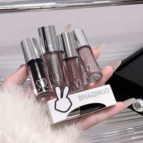 SHAQINUO Water Light Mirror Lip Gloss Lasting Moisturizing Cool Black Silver Gray Pearlescent Fine Sparkling Lipstick Lip Oil