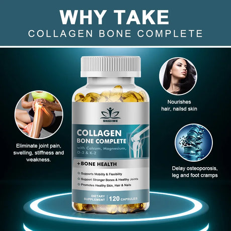 Bone Collagen Capsules 120 Count Supports Joint Cartilage Collagen Production Calcium Absorption And Immune System Health