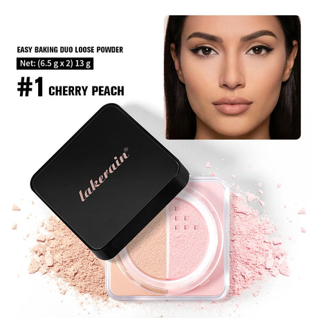 2 in 1 Bake Loose Powder Brightening&Correcting Duo Brightening Correcting Blurred Pores Matte LongLasting Setting Powder Makeup