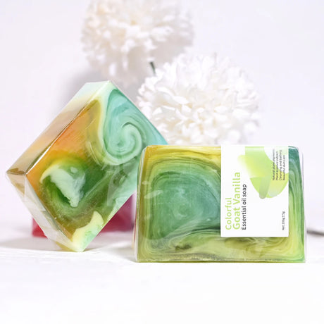 100g Colorful Vanilla Herbal Essential Oil Soap Moisturizing, Whitening, Nourishing Skin Cleansing Soap