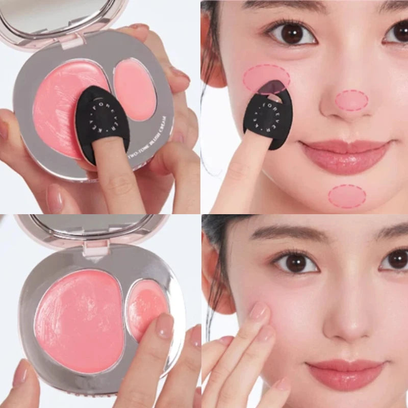 Foreverkey Double Color Blush Plate Water Light Blusher Highlight Cream Long Lasting Natural Brighten Peach Pink Rouge Makeup