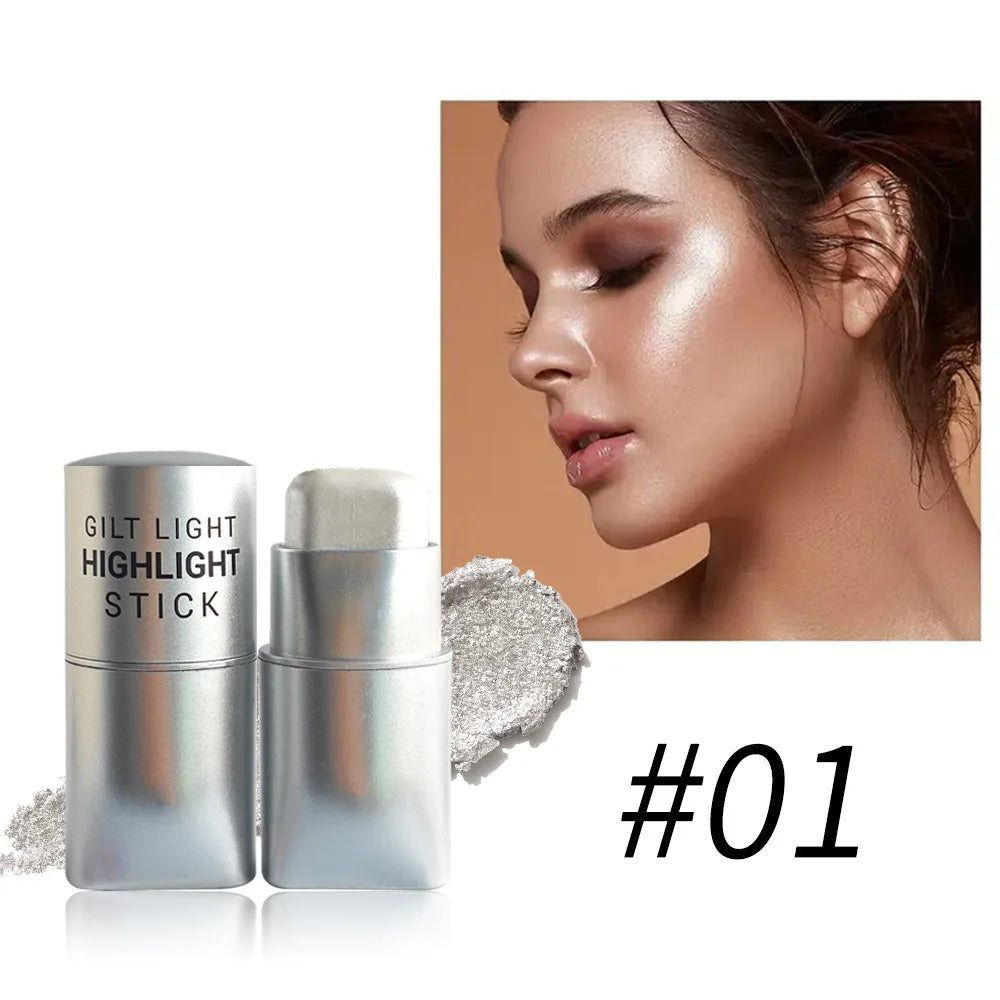 Glowy Highlighter Stick – Shimmer Finish, Waterproof, Long-Lasting, Easy Blend, Multi-Look, Face & Eye Contour, Skin-Friendly